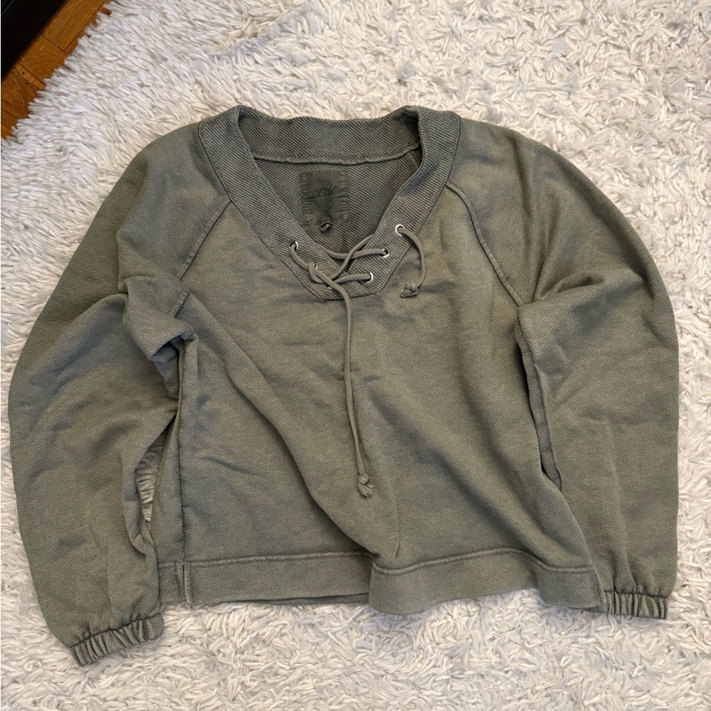 Green Lace-Up Sweatshirt